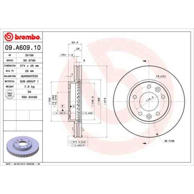 2 Disques De Frein Brembo 09.a609.10