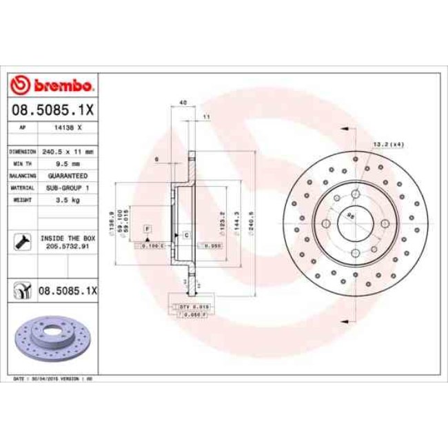 2 Disques De Frein Brembo Xtra Vernis Uv 08.5085.1x