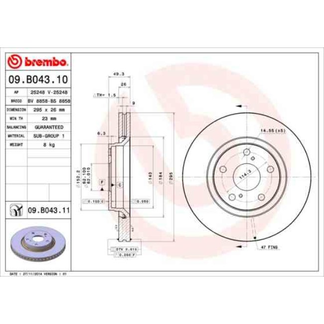 2 Disques De Frein Brembo 09.b043.10