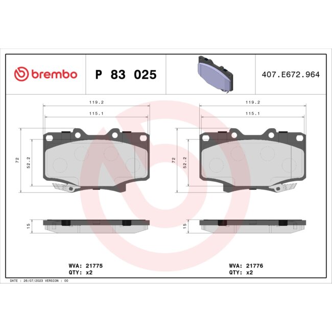 4 Plaquettes De Frein Brembo P83025
