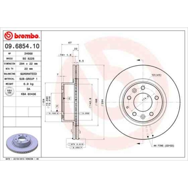 2 Disques De Frein Brembo 09.6854.10