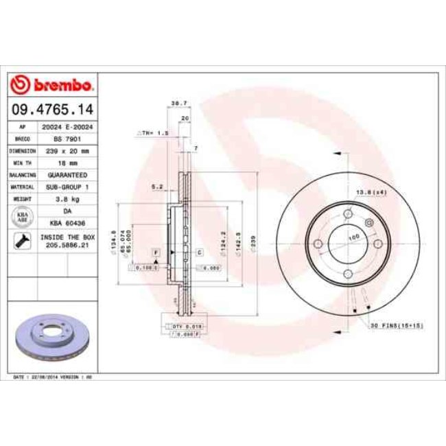 2 Disques De Frein Brembo 09.4765.14