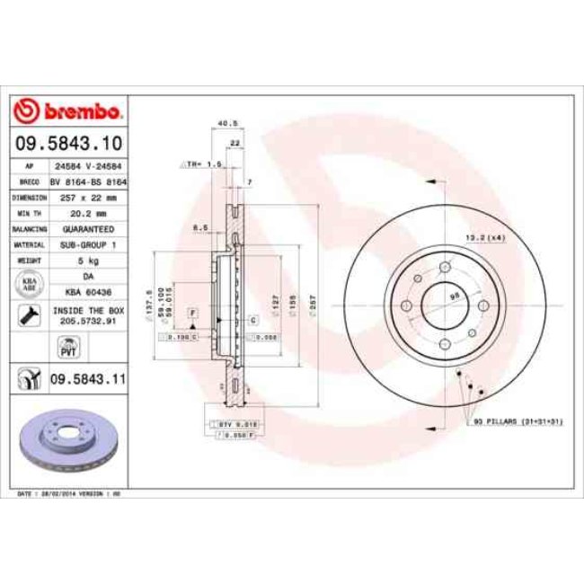 2 Disques De Frein Brembo Vernis Uv 09.5843.11
