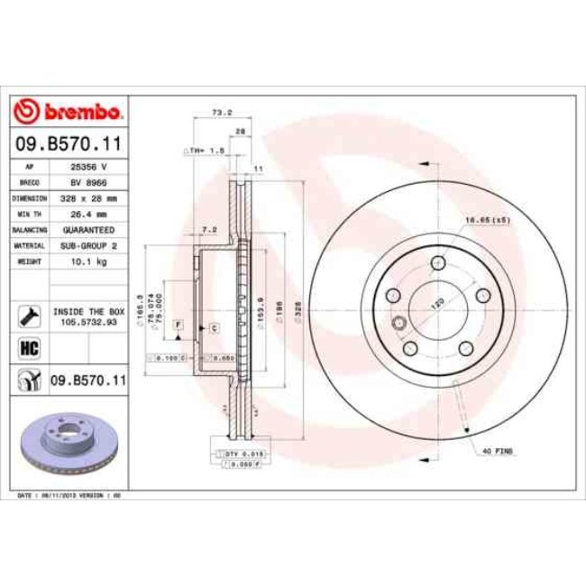 1 Disque De Frein Brembo Vernis Uv 09.b570.11