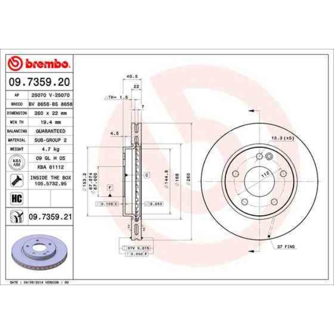 2 Disques De Frein Brembo Vernis Uv 09.7359.21
