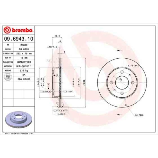 2 Disques De Frein Brembo 09.6943.10