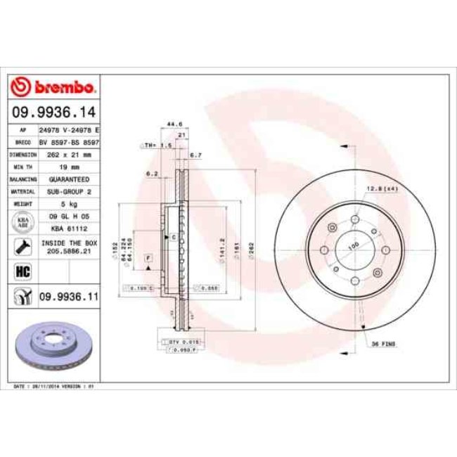 2 Disques De Frein Brembo 09.9936.11