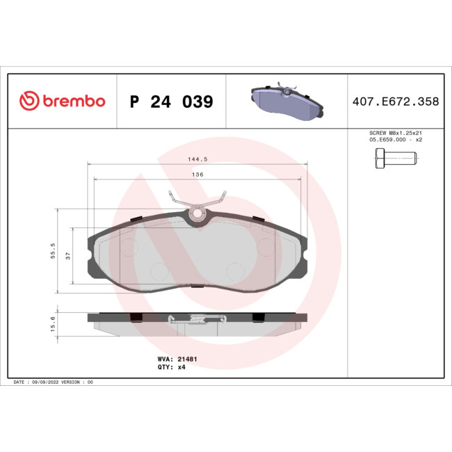 4 Plaquettes De Frein Brembo P24039