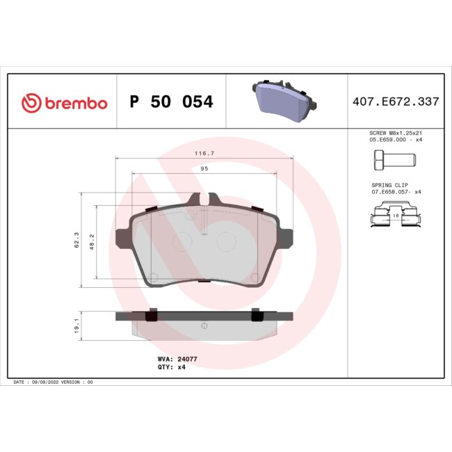4 Plaquettes De Frein Brembo P50054