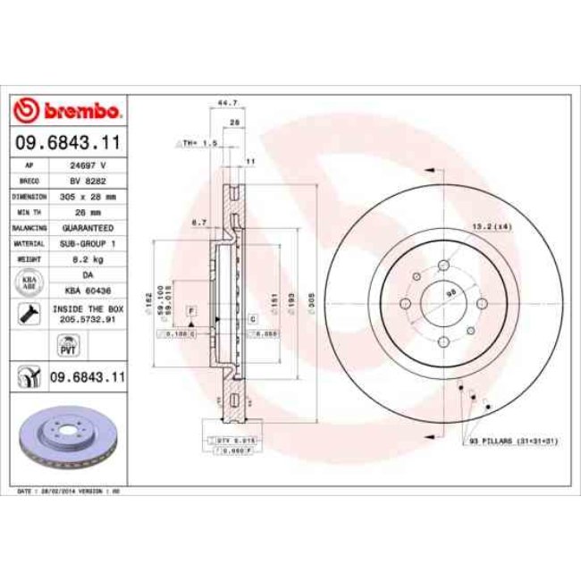 2 Disques De Frein Brembo Vernis Uv 09.6843.11