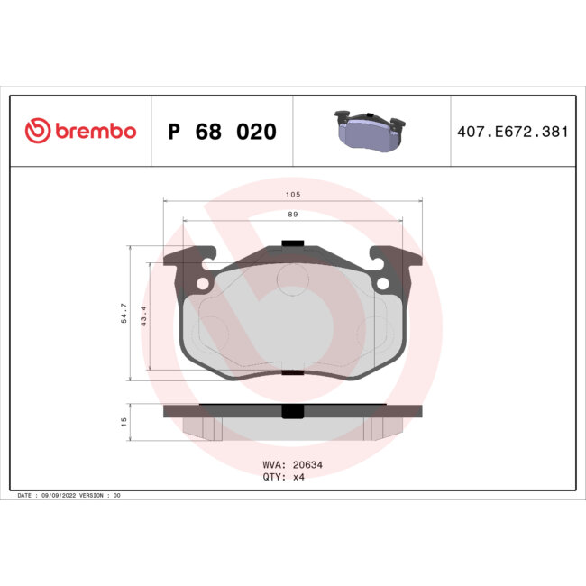 4 Plaquettes De Frein Brembo P68020