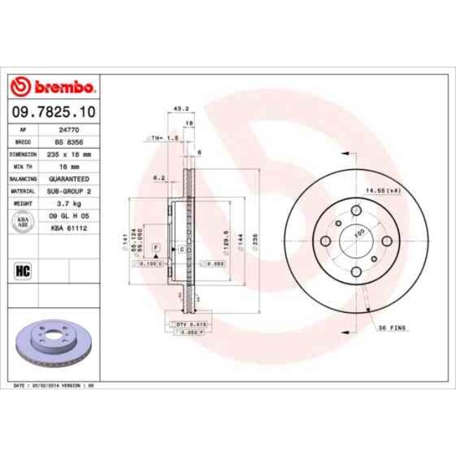 2 Disques De Frein Brembo 09.7825.10