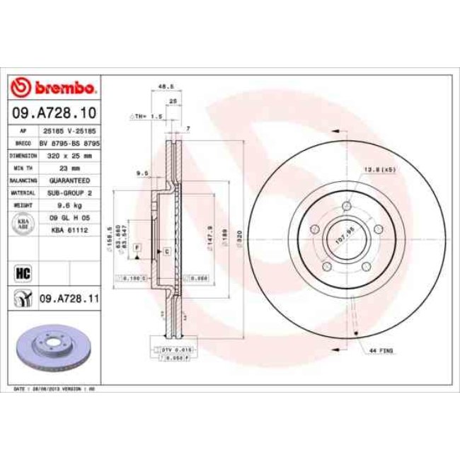 1 Disque De Frein Brembo Vernis Uv 09.a728.11