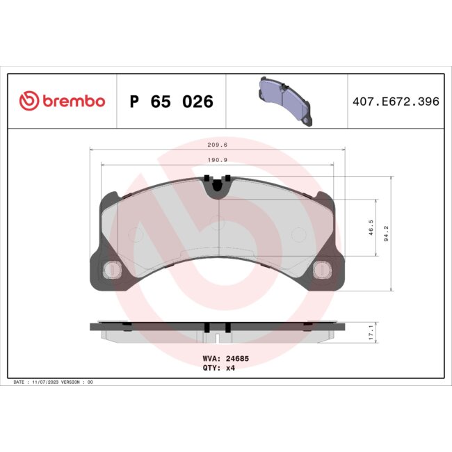 4 Plaquettes De Frein Brembo P65026