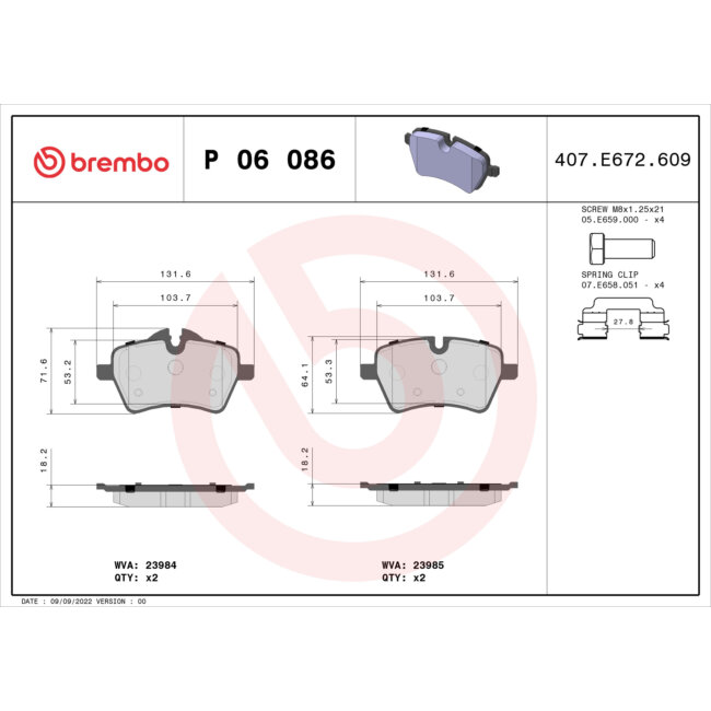4 Plaquettes De Frein Brembo P06086