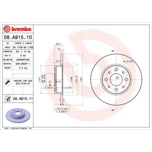 2 Disques De Frein Brembo 08.a915.10