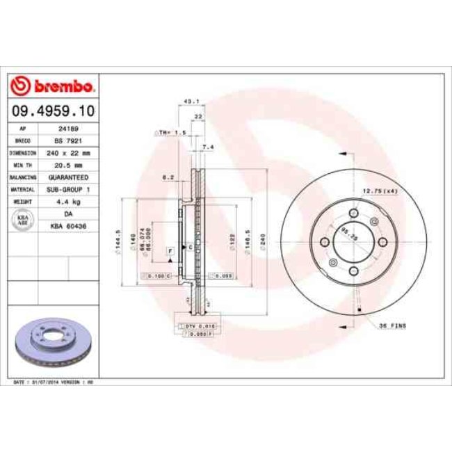 2 Disques De Frein Brembo 09.4959.10