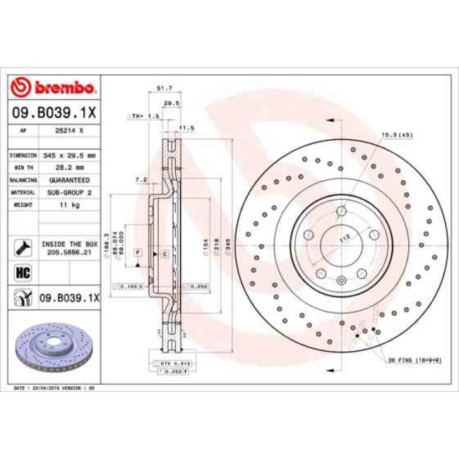 1 Disque De Frein Brembo Xtra Vernis Uv 09.b039.1x