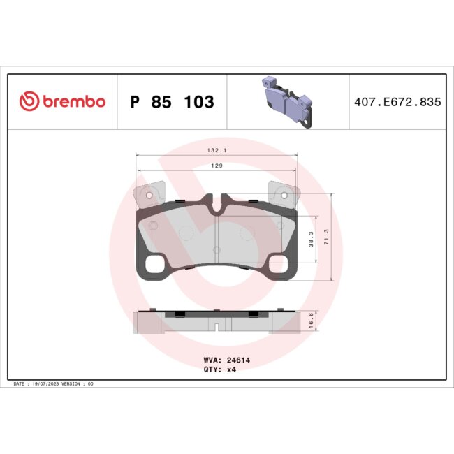 4 Plaquettes De Frein Brembo P85103