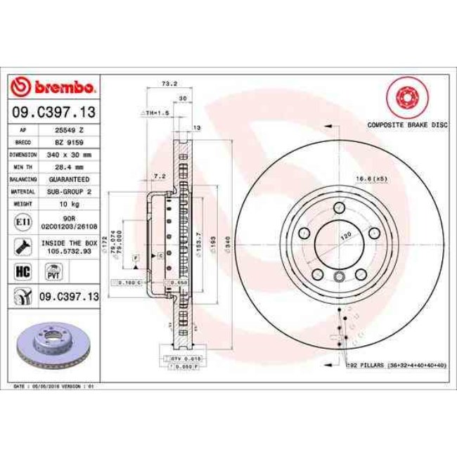1 Disque De Frein Brembo Composite 09.c397.13