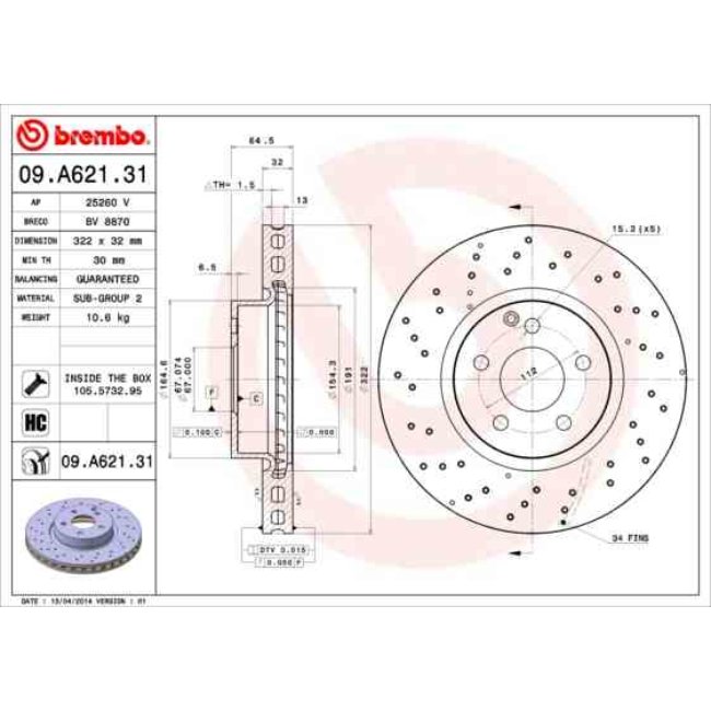 1 Disque De Frein Brembo Xtra Vernis Uv 09.a621.31