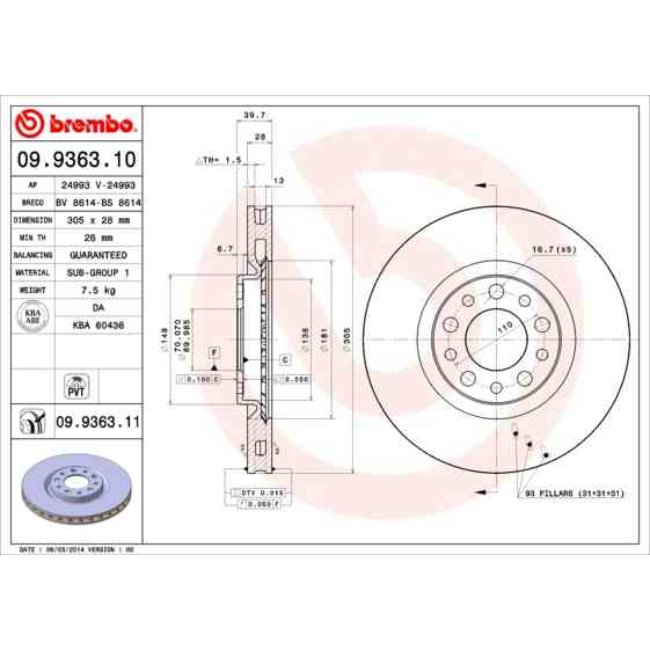 2 Disques De Frein Brembo Vernis Uv 09.9363.11