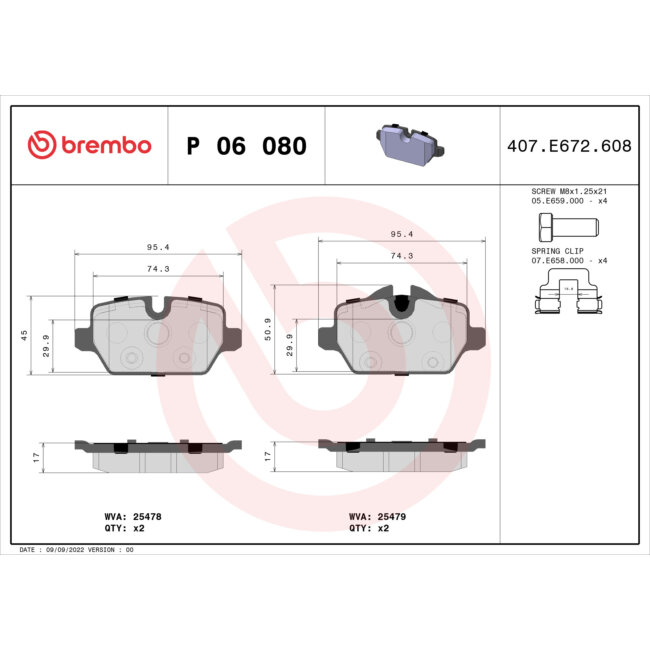4 Plaquettes De Frein Brembo P06080