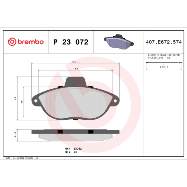 4 Plaquettes De Frein Brembo P23072