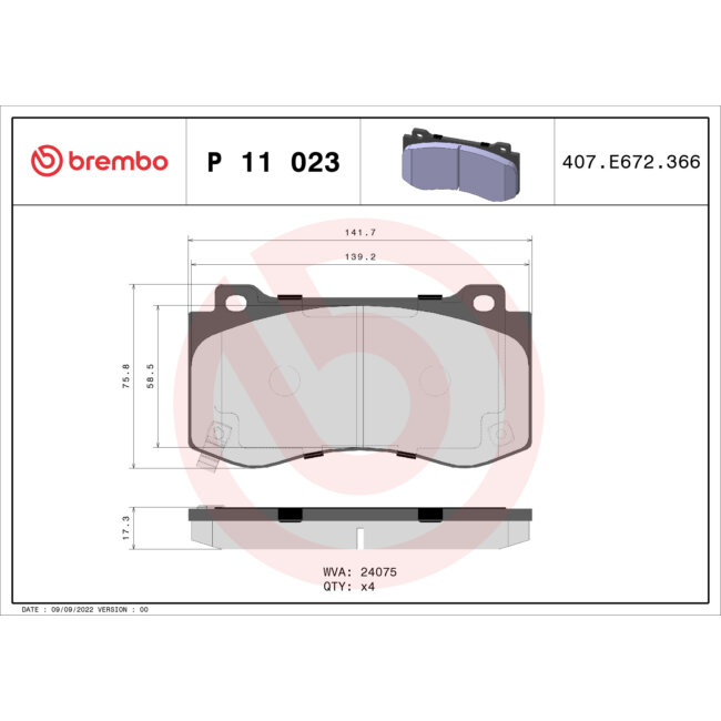4 Plaquettes De Frein Brembo P11023