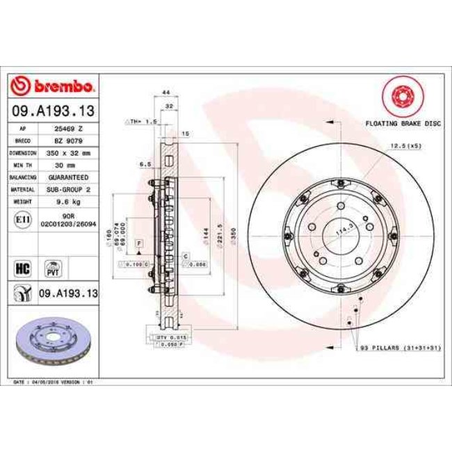 1 Disque De Frein Brembo Flottant 09.a193.13