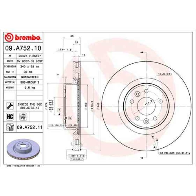 1 Disque De Frein Brembo Vernis Uv 09.a752.11