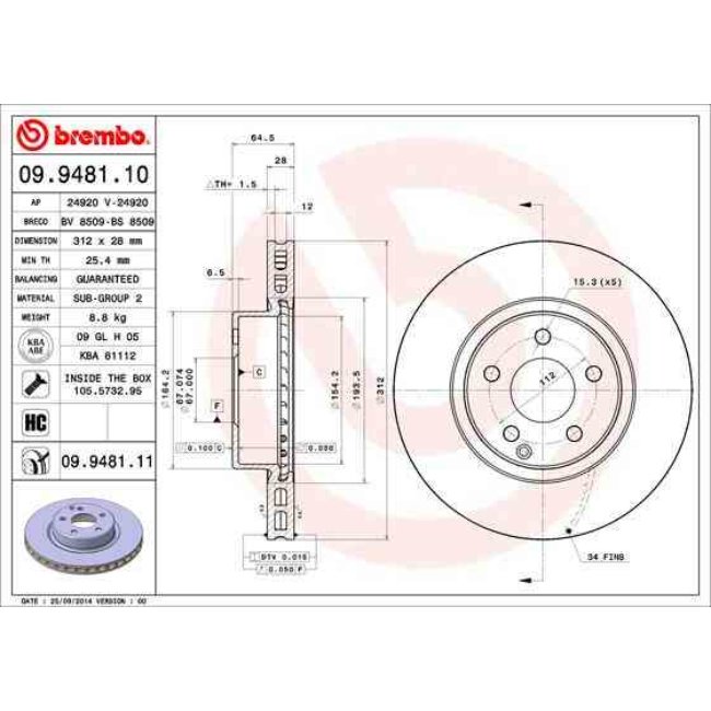1 Disque De Frein Brembo Vernis Uv 09.9481.11