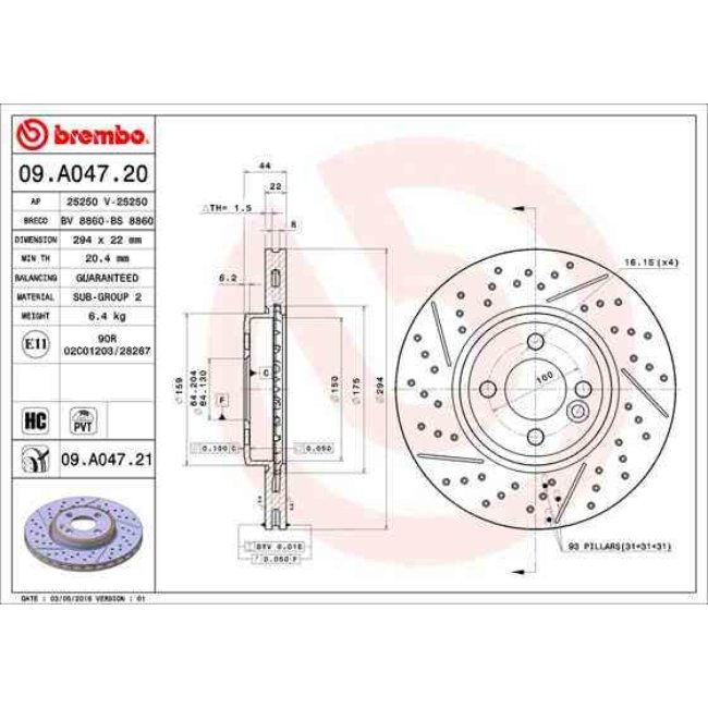 2 Disques De Frein Brembo Xtra Vernis Uv 09.a047.21