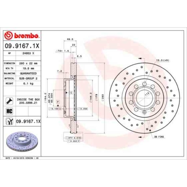 2 Disques De Frein Brembo Xtra Vernis Uv 09.9167.1x
