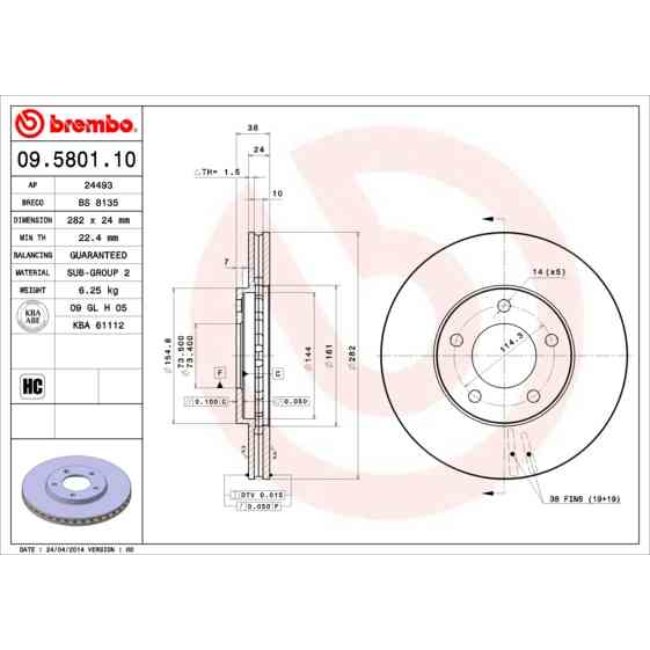 2 Disques De Frein Brembo 09.5801.10