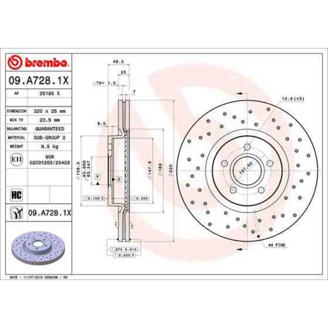 1 Disque De Frein Brembo Xtra Vernis Uv 09.a728.1x