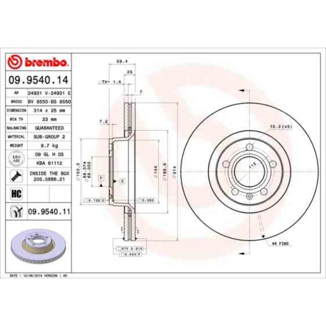 1 Disque De Frein Brembo Vernis Uv 09.9540.11