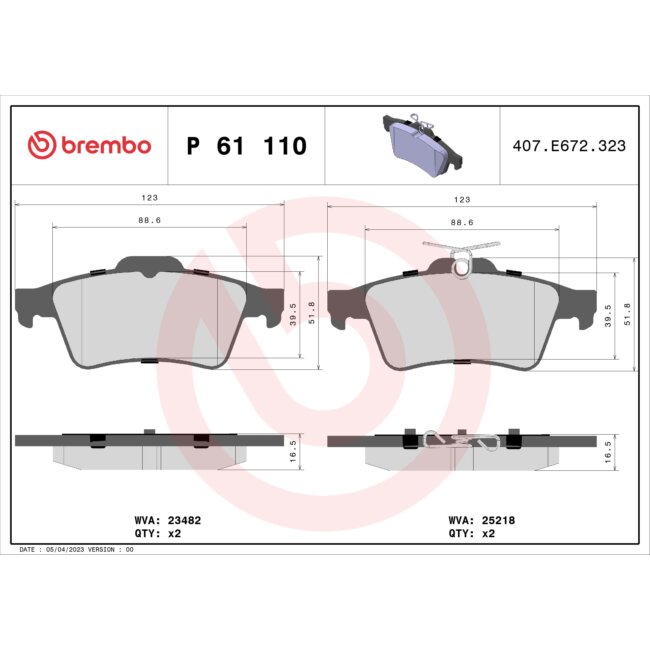 4 Plaquettes De Frein Brembo P61110