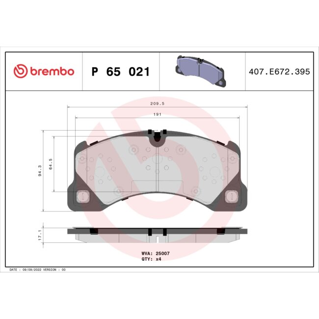 4 Plaquettes De Frein Brembo P65021