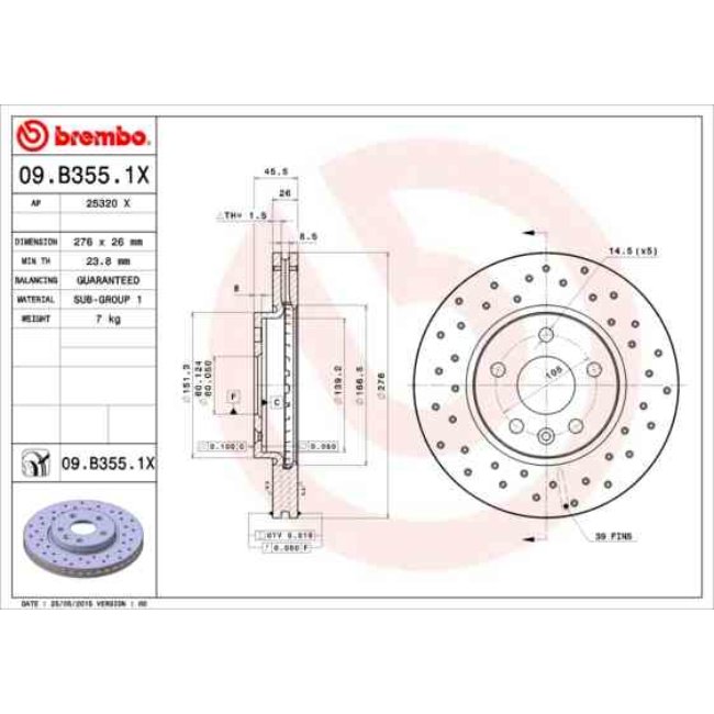 2 Disques De Frein Brembo Xtra Vernis Uv 09.b355.1x