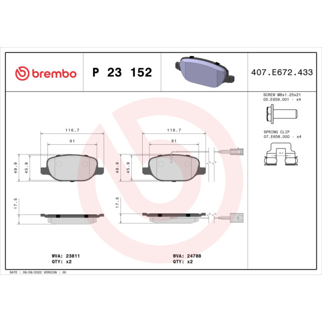 4 Plaquettes De Frein Brembo P23152
