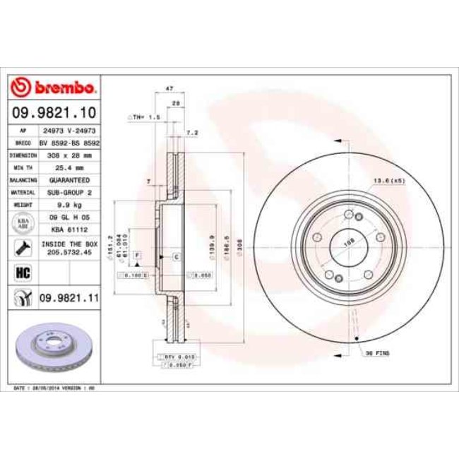 1 Disque De Frein Brembo Vernis Uv 09.9821.11