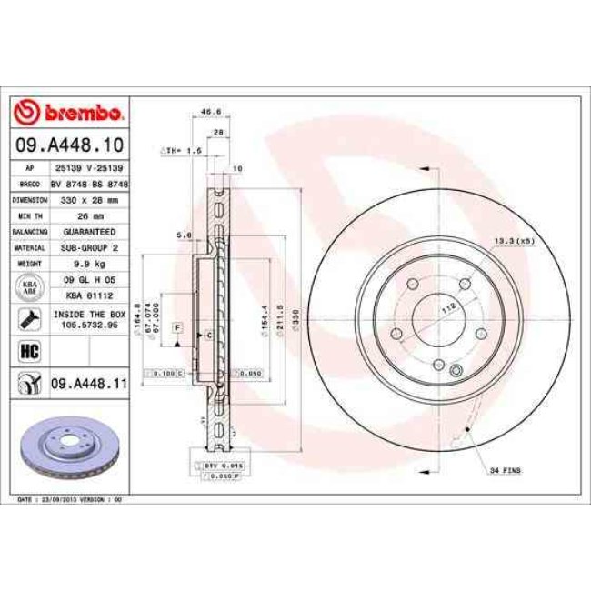 1 Disque De Frein Brembo Vernis Uv 09.a448.11