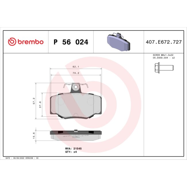 4 Plaquettes De Frein Brembo P56024