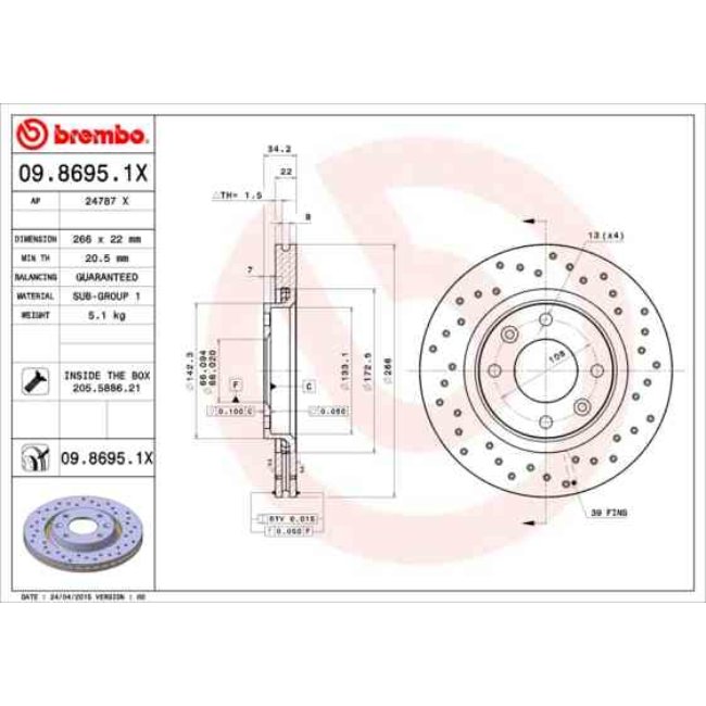 2 Disques De Frein Brembo Xtra Vernis Uv 09.8695.1x