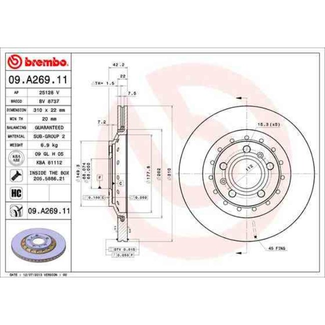2 Disques De Frein Brembo Vernis Uv 09.a269.11