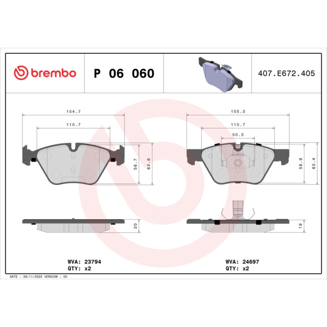 4 Plaquettes De Frein Brembo P06060