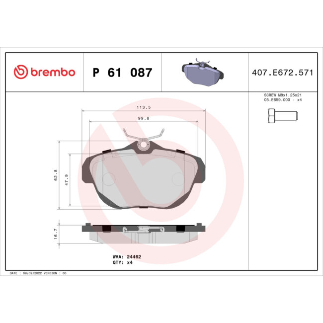 4 Plaquettes De Frein Brembo P61087