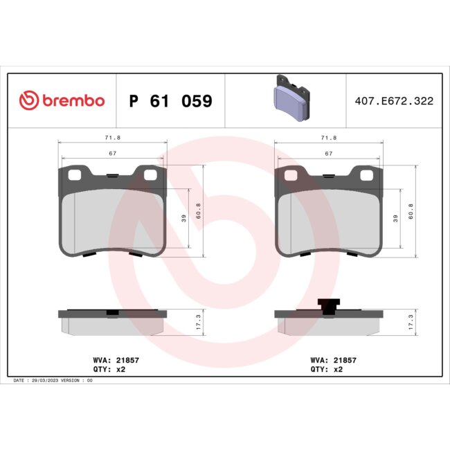 4 Plaquettes De Frein Brembo P61059