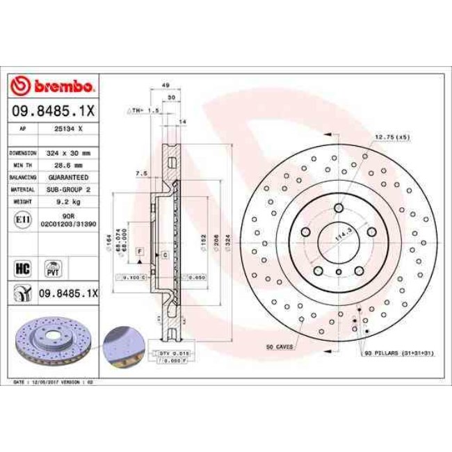 1 Disque De Frein Brembo Xtra Vernis Uv 09.8485.1x